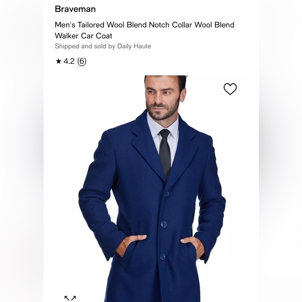 Braveman Double Breasted Wool Blend Pea Coat - Indigo